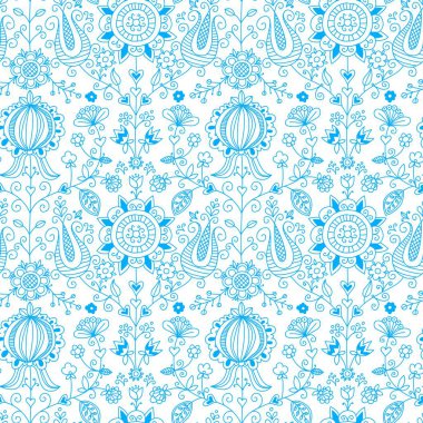 mavi ve beyaz çiçek halk dikişsiz desen