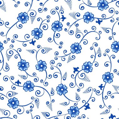 mavi ve beyaz çiçek çin dikişsiz desen