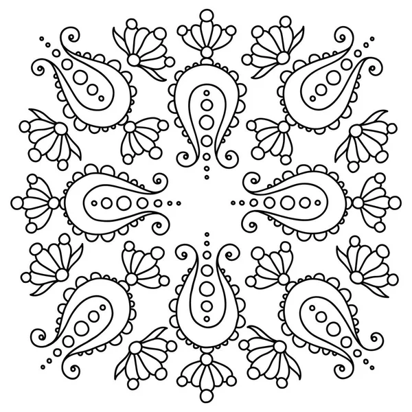 Mandala disegnato a mano in bianco e nero, disegno del tatuaggio — Vettoriale Stock