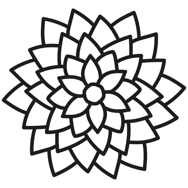 Flor astra simétrica redonda en blanco y negro — Vector de stock