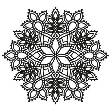 siyah ve beyaz yuvarlak simetrik desen. Dekoratif Mandala