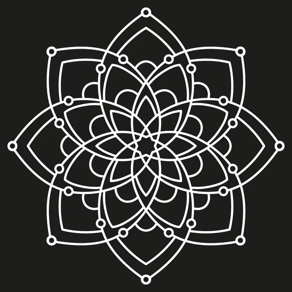 Motivo simmetrico rotondo bianco su nero. mandala decorativo — Vettoriale Stock