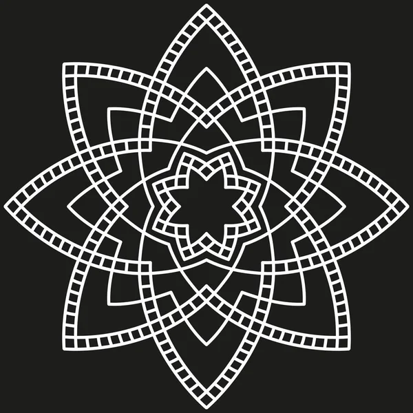 Motivo simmetrico rotondo bianco su nero. mandala decorativo fantasia — Vettoriale Stock