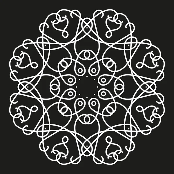 Motivo simmetrico rotondo bianco su nero. mandala decorativo fantasia — Vettoriale Stock