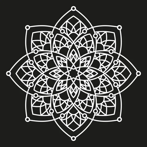 검은색에 흰색 둥근 대칭 패턴. 아라베스크 디자인 — 스톡 벡터