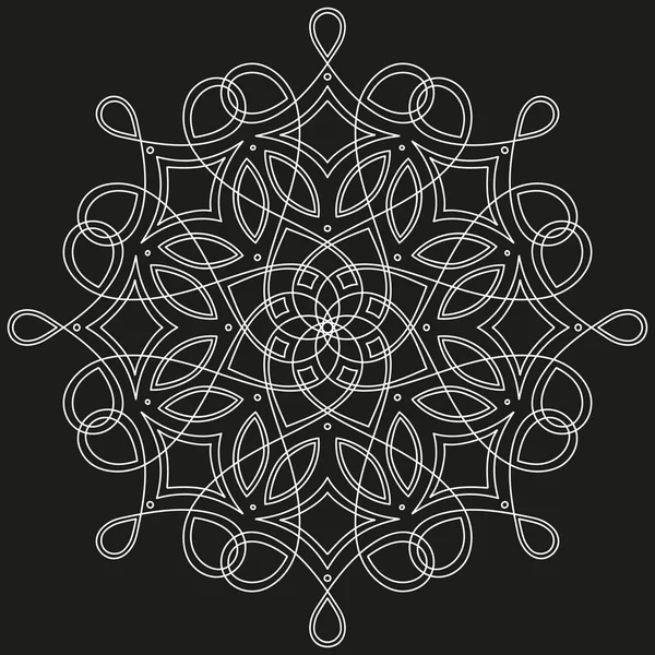 Motivo simmetrico rotondo bianco su nero. mandala decorativo fantasia — Vettoriale Stock