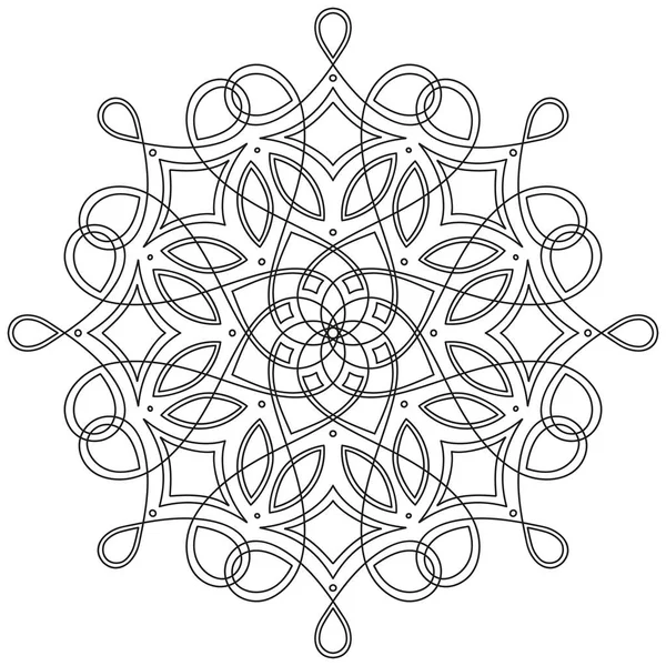 Disegno arabesco simmetrico rotondo bianco e nero. mandala decorativo fantasia — Vettoriale Stock