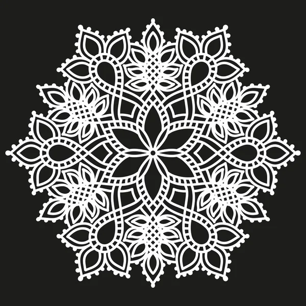 Bílý kulatý symetrický vzor na černém. ozdobná dekorační Mandala Royalty Free Stock Vektory