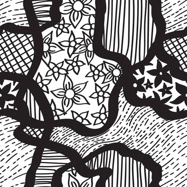 mürekkep handdrawn sorunsuz desen. beyaz siyah çizgiler ve çiçekler