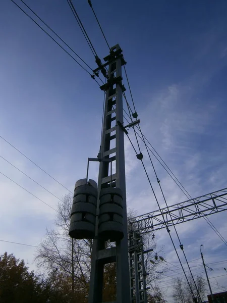 Power Lines Wires Insulators Sky — Stock Photo, Image