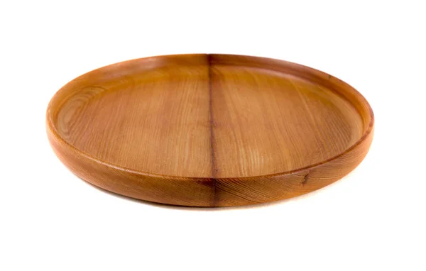Dřevěný talíř s krásnou texturou na bílém pozadí — Stock fotografie