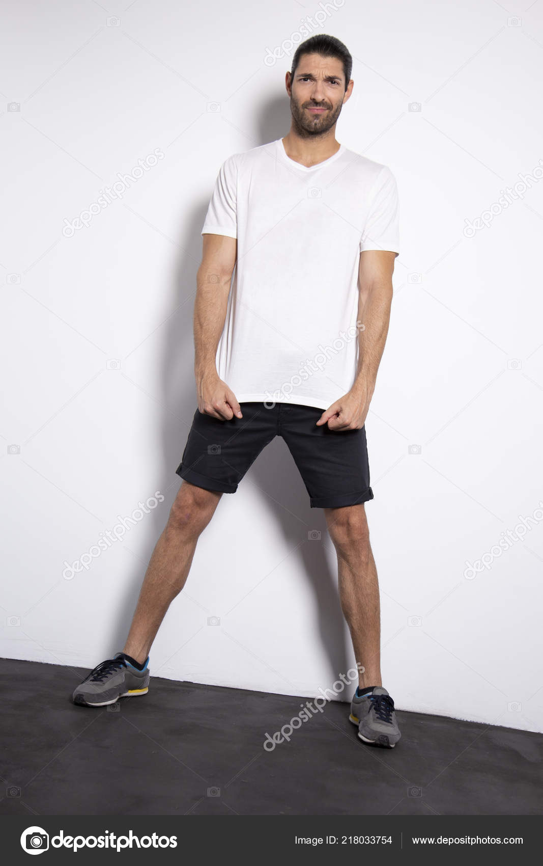 Attractive Caucassian Young Man Brown Hair White Background