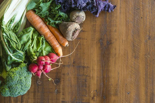 Varias Verduras Mesa Madera Alimento Saludable — Foto de Stock