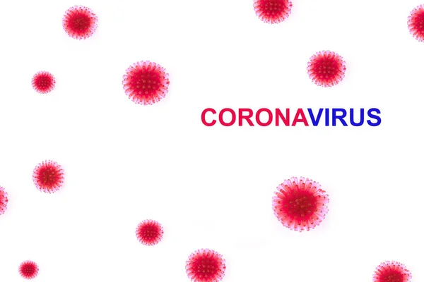 Abstraktní Model Kmene Koronavirové Infekce Koronavirus Modrým Červeným Textem Bílém — Stock fotografie