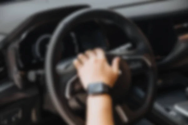 Abstrato Borrão Mãos Sobre Volante Carro Durante Condução — Fotografia de Stock