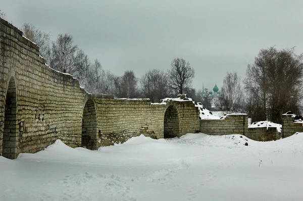 Ruinerna Fästningsmuren Den Första Ryska Huvudstaden Staraya Lodoga — Stockfoto