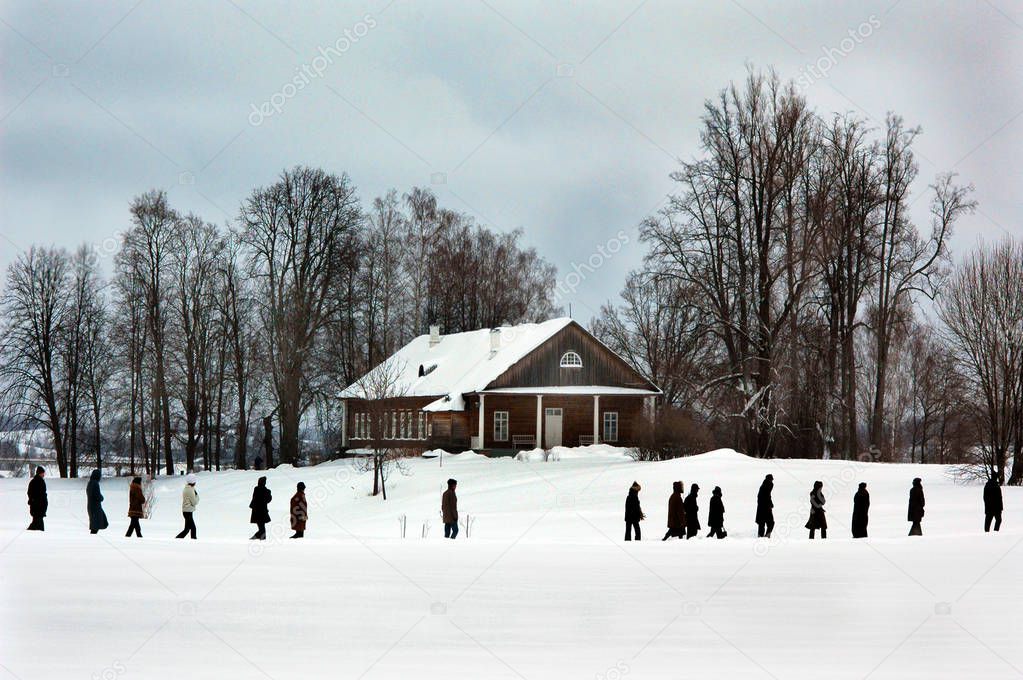 Tourists love to come to Trigorskoye - Pushkin house Museum, Pskov, Russia