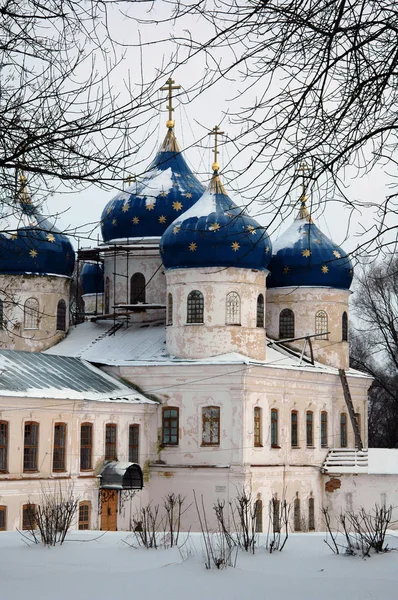 Синие Церковные Купола Красивыми Приглушенными Золотыми Звездами — стоковое фото