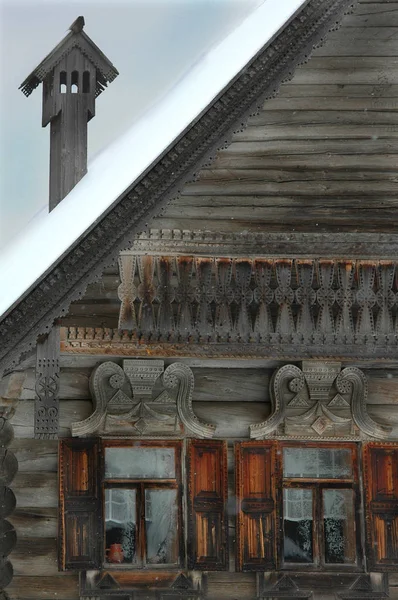 Arquitetura Velhas Casas Madeira Russas Vezes Greves Com Sutileza Trabalho — Fotografia de Stock
