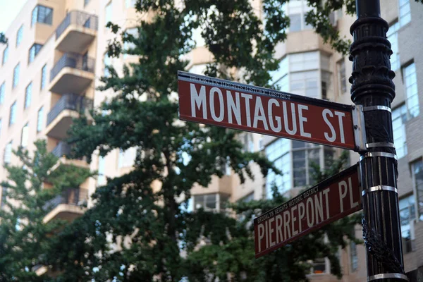 Montague Street Och Pierrepont Plaza Historiska Skyltar — Stockfoto