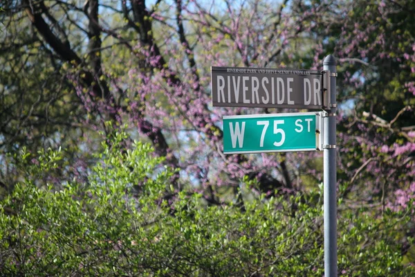 Riverside Drive West 75Th Street Historyczny Znak Dzielnicy Collegiate — Zdjęcie stockowe