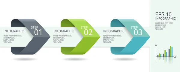 Strzałki infograficzne z opcjami step up. Szablon wektorowy w stylu flat design. — Wektor stockowy