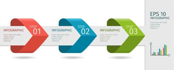 Strzałki infograficzne z opcjami step up. Szablon wektorowy w stylu flat design. — Wektor stockowy