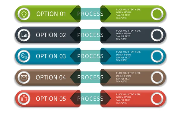 화려 한 화살표 디자인 사업 인포 그래픽을 위한 요소. 5 단계, 부분, 옵션, 단계가 있는 벡터 템플릿 — 스톡 벡터