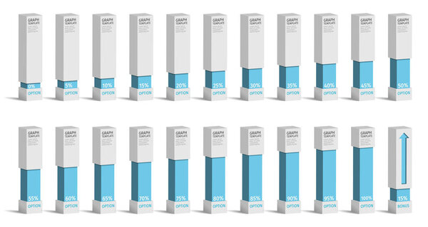 Набор синих процентных графиков для инфографики, 0 5 10 15 20 25 30 35 40
