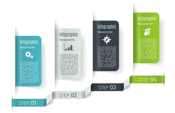 4 Steps ticari bilgi şablonu. Sunum, web tasarımı, iş akışı düzeni, pankart, grafik vektörü illüstrasyonu için kullanılabilir
