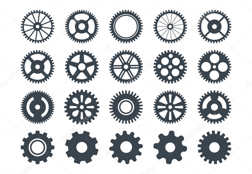 Cogwheel machine gear icon, set of gear wheels. Vector illustration, isolated