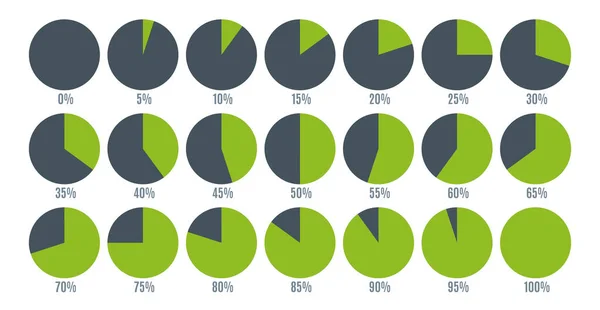 Infographics için renkli çember yüzdelik şemaları, 0 5 10 15 20 25 30 35 40 45 60 65 75 75 80 85 85 90 100. resimleme