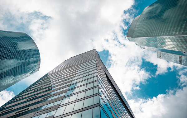 Skyscraper in a finance district, urban city architecture.