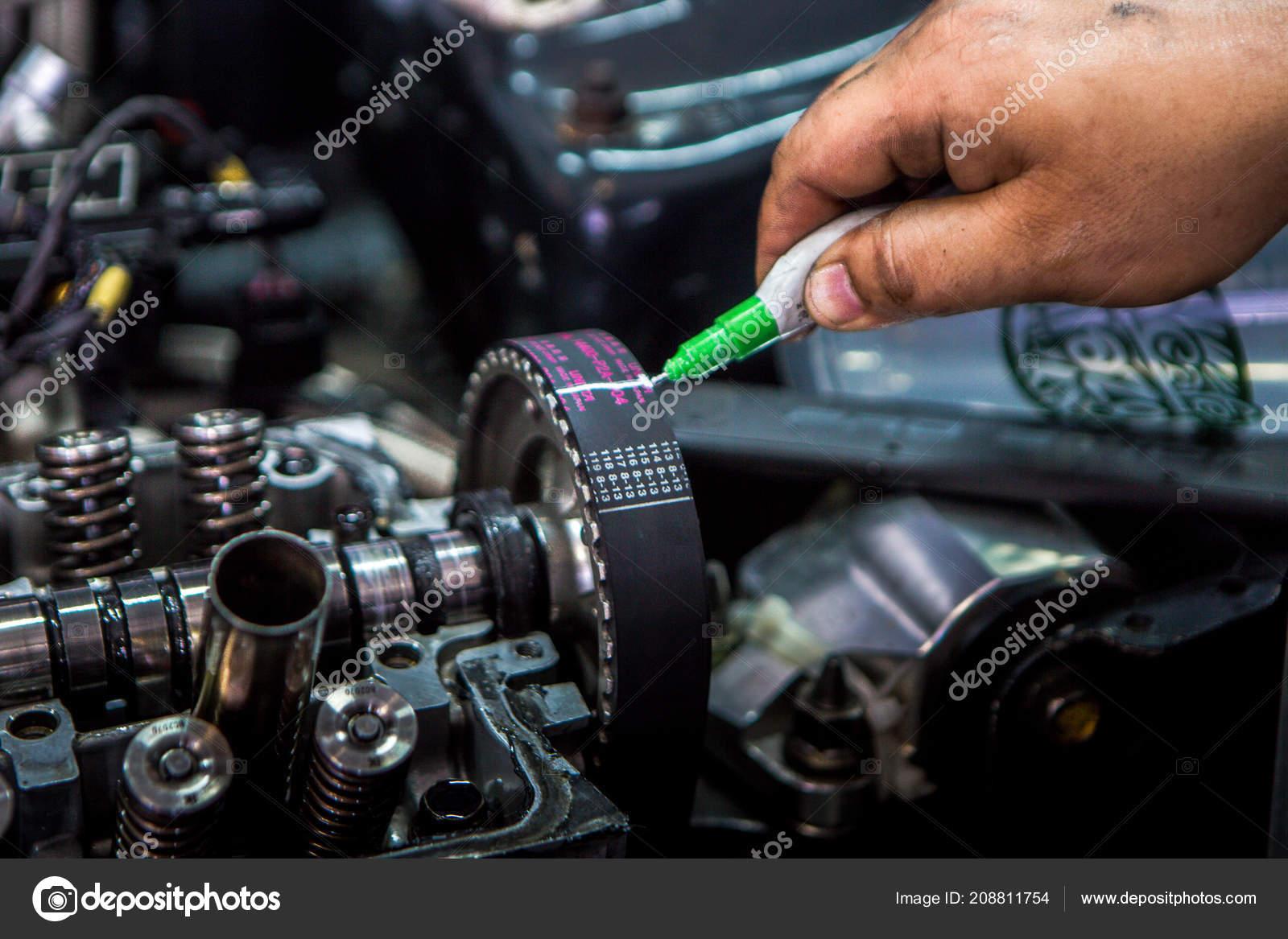 Mechanic Checking Timing Belt Stock Photo by ©tuelekza 208811754