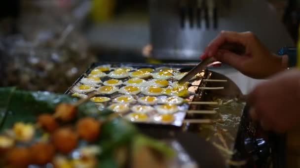 Street Thaifood Kwartels Gegrilde Eieren — Stockvideo