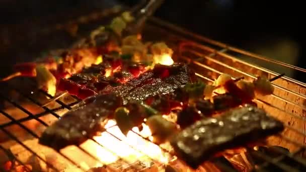Street Thai Jídlo Grilovaný Barbecue — Stock video