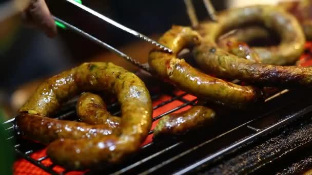 Comida Tailandesa Callejera Barbacoa Parrilla — Vídeos de Stock