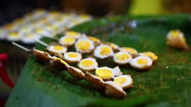 Comida Tailandesa Rua Ovos Codorna Grelhados — Vídeo de Stock