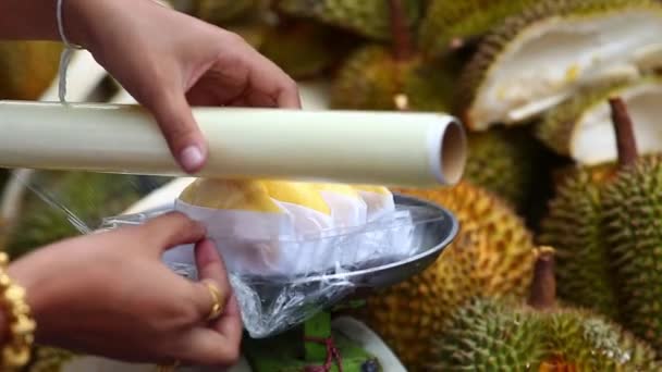 Durian Frukt Thailand Street Food — Stockvideo