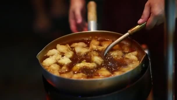 Straße Thailändisches Essen Geschmorter Fischmagen Roter Soße — Stockvideo