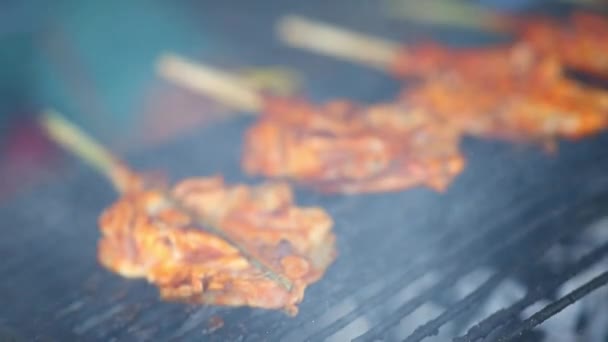 Street Thai Food Grilled Chicken Barbecue — Stock Video