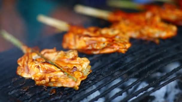 Street Thai Food Grillad Kyckling Grill — Stockvideo