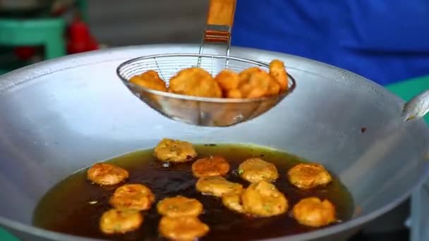 Cibo Thai Strada Polpette Pasta Pesce Fritte — Video Stock