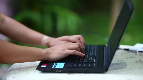 Closeup Male Hands Keyboarding Laptop Notebook Computer — Stock Video
