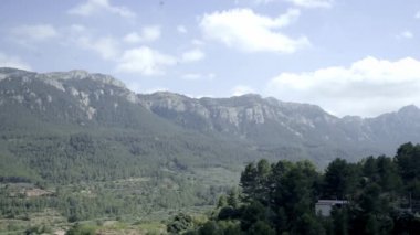 Kuş kırlangıçları dağların üzerinde bulutlu bir gökyüzünün arka planında çok hızlı uçar..