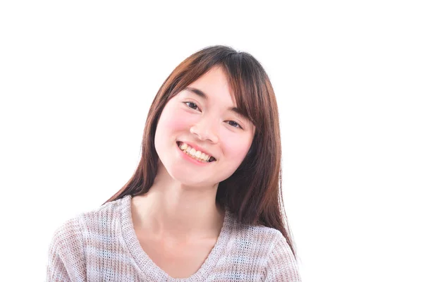 白い背景に笑みを浮かべて美しい若いアジアの女の子 — ストック写真