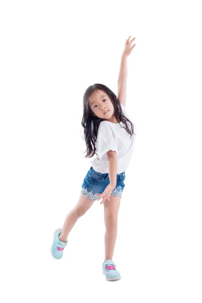 Junge Asiatische Mädchen Tanzen Über Weißem Hintergrund — Stockfoto