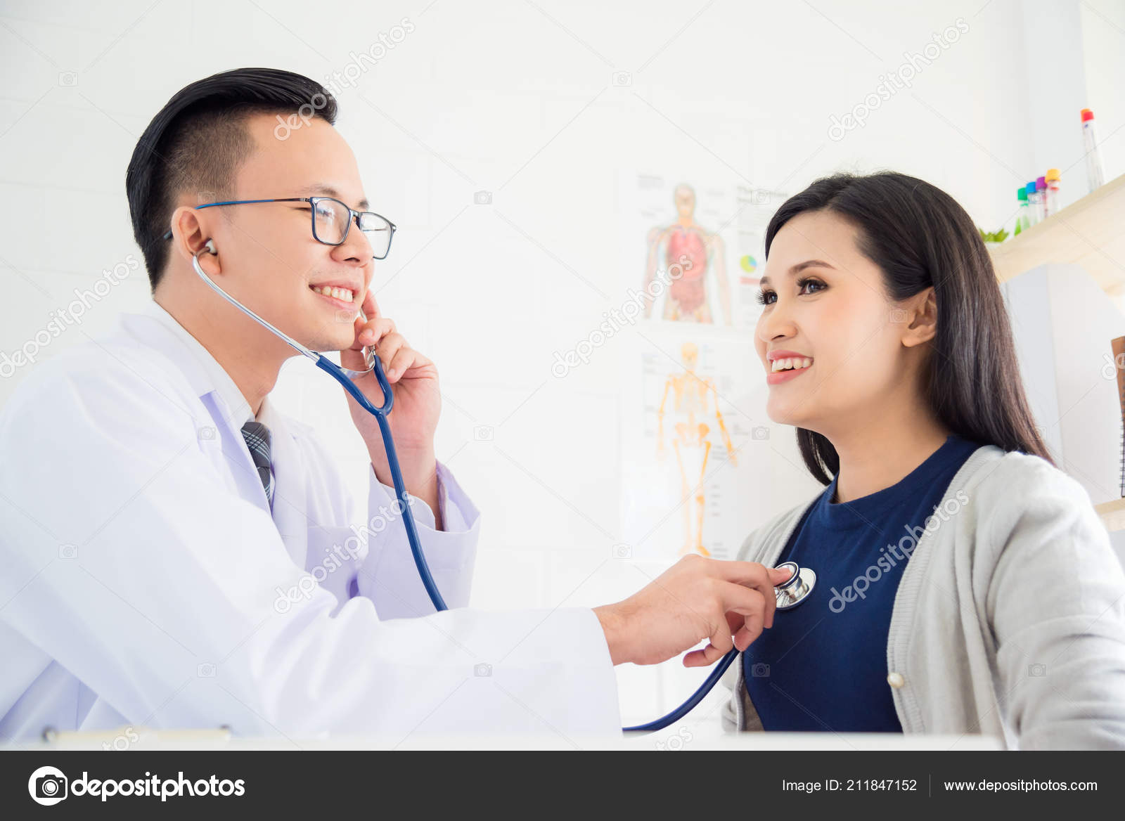 Doctor Checking Female Patient Heartbeat Stethoscope Hospital Stock Photo Image By C Parinyabinsuk