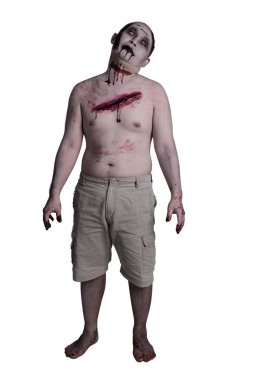Beyaz arka plan üzerinde duran erkek zombi