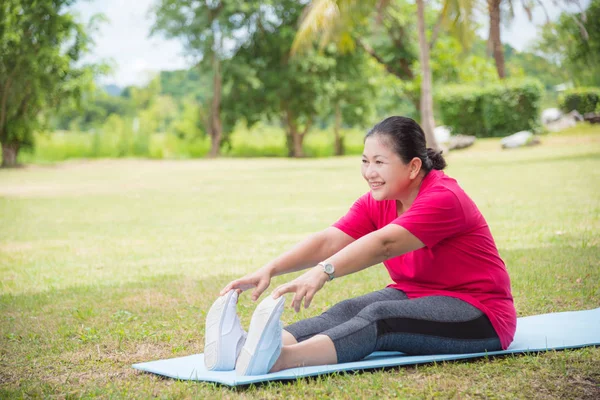 Retrato de mulheres idosas fazendo exercício de ioga no parque — Fotografia de Stock